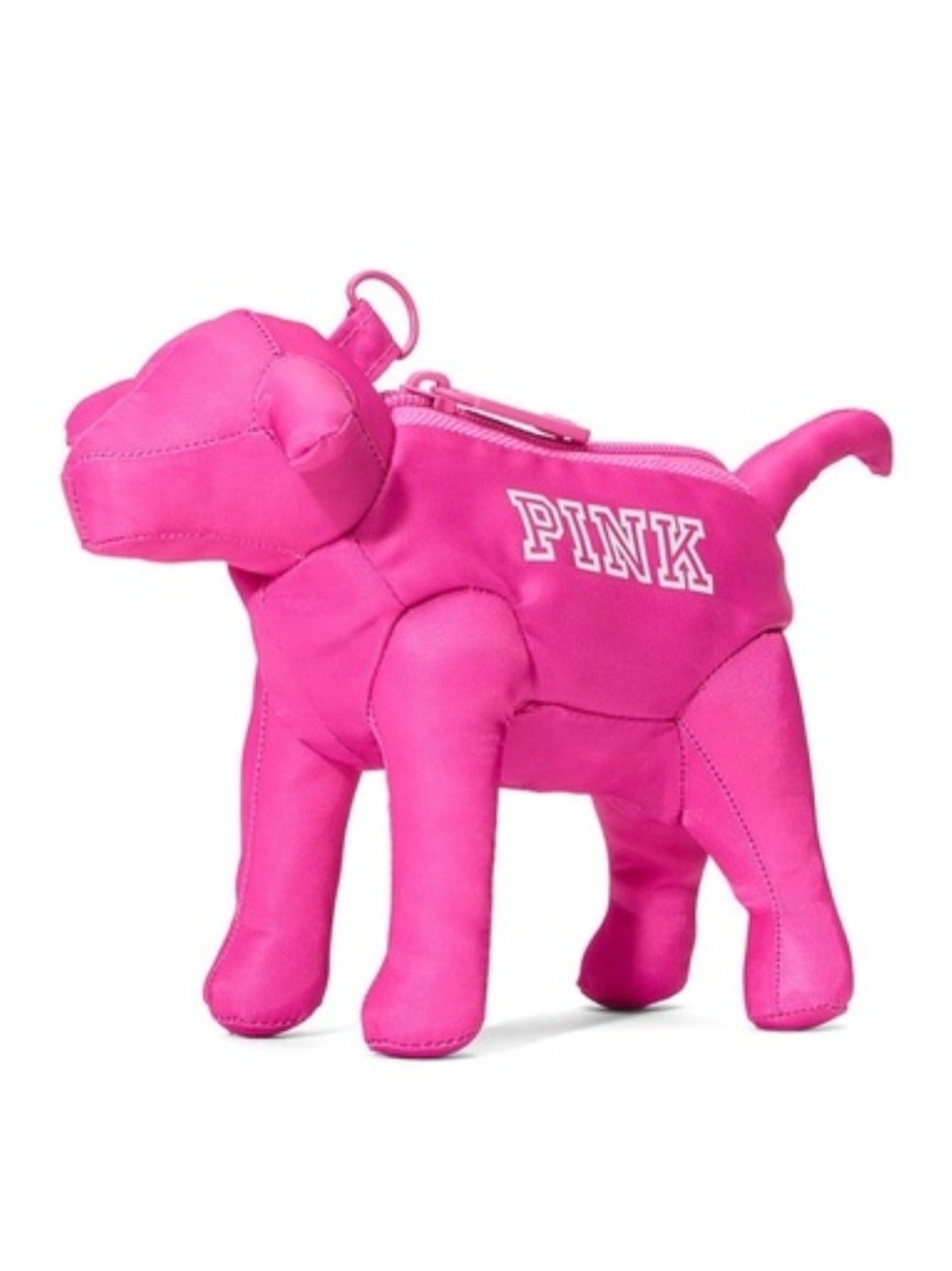 PINK Victoria's Secret Hot Pink Logo Print Tote with Dog Body Storage/Charm - Picture 2 of 6